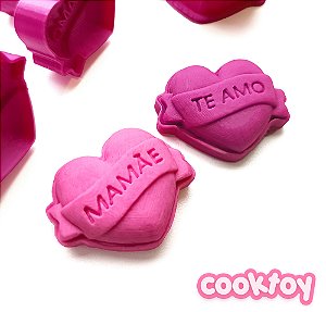 Coração Fita Mamãe + Te amo | Molde Ejetor  para Brigadeiro | 2 Carimbos