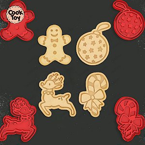 KIT NATAL CLÁSSICOS | Cortador + Carimbo de Biscoito 6cm | KIT 04