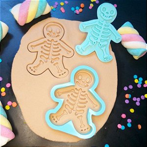 Boneco Esqueleto de Gingerbread | Cortador e Carimbo | Biscoitos de Halloween