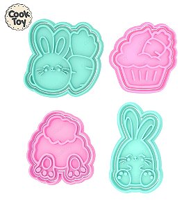 Kit Coelho e Cupcake | Cortador + Carimbo Páscoa para BISCOITO | 6 cm