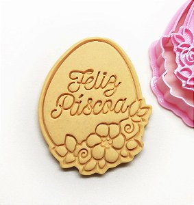 Ovo Feliz Páscoa Flores | Cortador + Carimbo | 6 cm