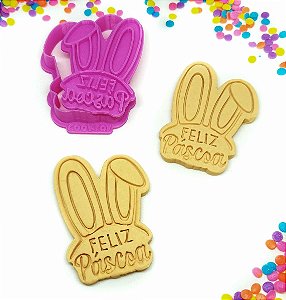 Orelha Feliz Páscoa | Cortador + Carimbo de biscoitos | 6 cm