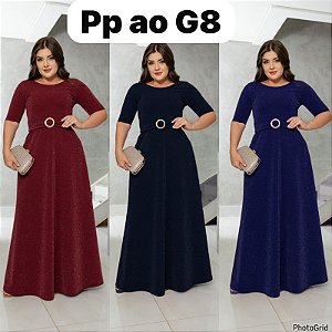 XG ao G5 - PLUZSIZE-Vestido Nayara Longo Lurex - Moda Cristã