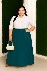 G5 ao G8 - EMILY - Saia Longa Rodada Malha Crepe Premium - Moda Evangélica Cristã Comportada