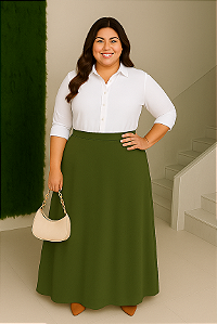 G9 ao G12 - EMILY - Saia Longa Rodada Malha Crepe Premium - Moda Evangélica Cristã Comportada