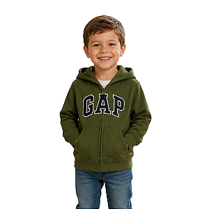 Moletom Infantil GAP Verde Militar Com Capuz E Zíper