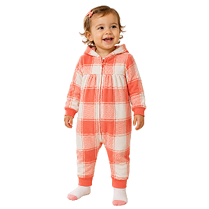 Macacão Bebê Fleece Xadrez Coral Super Quentinho