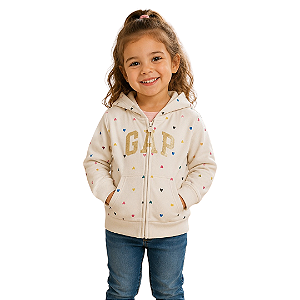 Moletom Infantil GAP Creme Estampa Corações Com Capuz