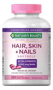 Nature's Bounty Hair Skin & Nails Extra Strength 250 Softgels com Biotina 5.000mcg