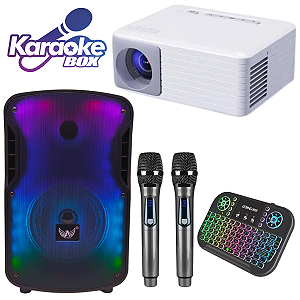 Projetor Karaoke Box C/ 2 Microfones Sem Fio + Caixa De Som