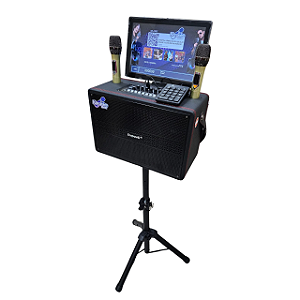 Karaoke Box Acoplado Com Tela E Caixa Potente Com 2 Microfones Sem Fio
