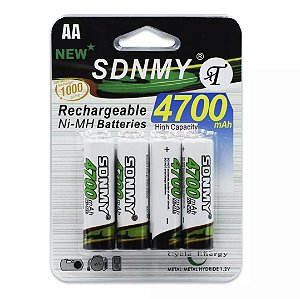 Pilha Recarregável AA Média 4700mah 4 Unidades