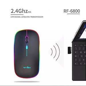Mouse Sem Fio Para Notebook Recarregável RGB RF6800