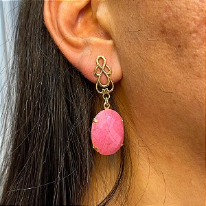 Brinco Banhado a ouro 18k de Frizita Rosa Pink 012.