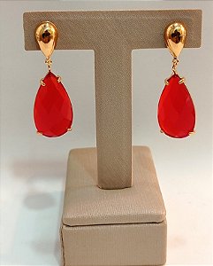 Brinco Banhado a ouro 18k de Zircônia Vermelha clara 019.