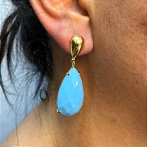 Brinco Banhado a ouro 18k de Howlita Azul Turquesa.