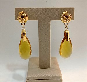 Brinco Banhado a ouro 18k de Citrino Amarelo 035.