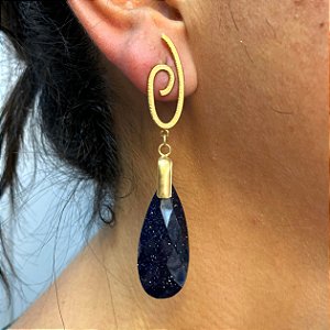 Brinco Banhado a ouro 18k de Pedra Estrela Azul 036.