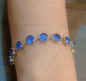 Pulseira Banhada a ouro 18k de Zircônia Azul Safira.