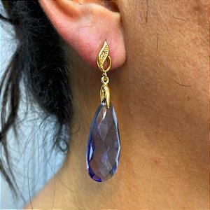 Brinco Banhado a ouro 18k de Zircônia Lilás 049