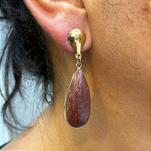 Brinco Banhado a ouro 18k de Quartzo Goiaba 064.