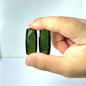 Turmalina Verde Dupla Face Retangular Par
