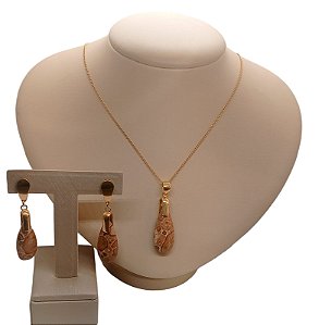 Colar E Brinco Banhado A Ouro 18k De Leopardita ML7