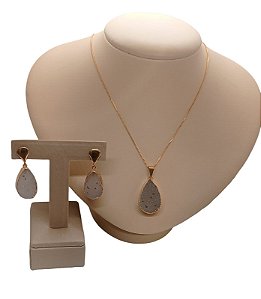 Colar E Brinco Banhado A Ouro 18k De Ágata Brilho ML9