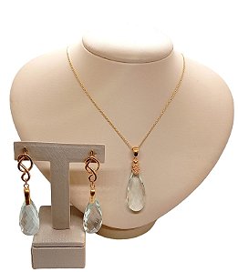 Colar E Brinco Banhado A Ouro 18k De Cristal ML18