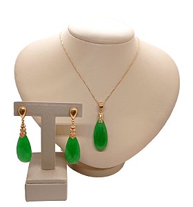 Colar E Brinco Banhado A Ouro 18k De Frizita Verde ML23