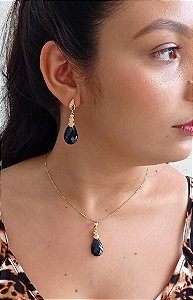Colar E Brinco Banhado Ouro 18k De Pedra Estrela Briolet ML51