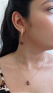 Colar E Brinco Banhado A Ouro 18k De Jaspe Policromo.  58