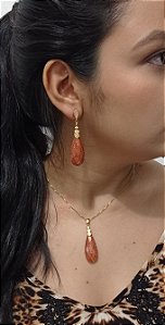 Colar E Brinco Banhado A Ouro 18k De Pedra Do Sol ML83