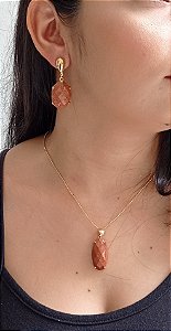 Colar E Brinco Banhado A Ouro 18k De Pedra Do Sol ML102