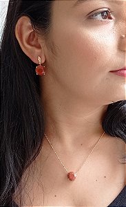 Colar E Brinco Banhado A Ouro 18k De Pedra Do Sol ML108