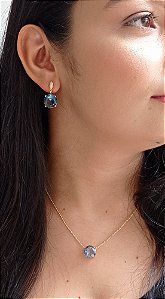 Colar E Brinco Banhado A Ouro 18k De Zircônia Azul ML115