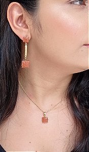 Colar E Brinco Banhado A Ouro 18k De Pedra Do Sol ML129