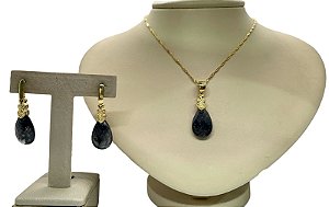 Colar e Brinco banhado a ouro 18k de Grafite ML153