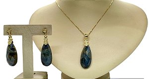 Colar e Brinco banhado a ouro 18k de Olho De Falcão ML159