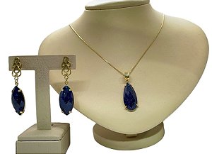 Colar e Brinco banhado a ouro 18k de Pedra Estrela. ML194