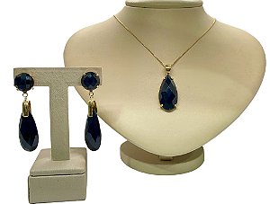 Colar e Brinco banhado a ouro 18k de Ônix ML213