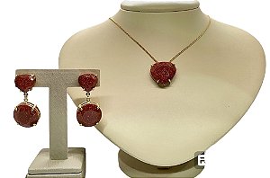 Colar e Brinco banhado a ouro 18k de Pedra Do Sol ML218