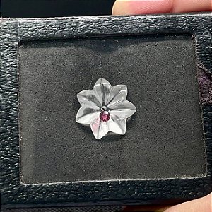 flor de 7 petalas de cristal com miolo de turmalina rosa 22mm