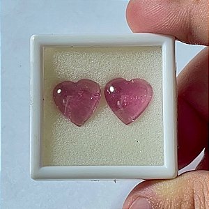 Turmalina Cabochão Coração Rosa Par 13mm