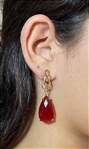 Brinco Banhado a ouro 18k de Zircônia Vermelha