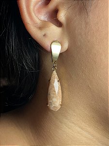 Brinco Banhado a ouro 18k de Amazonita Bege
