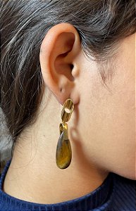 Brinco Banhado a ouro 18k de Olho De Tigre