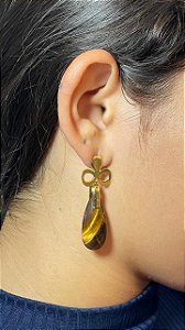 Brinco Banhado a ouro 18k de Olho de Tigre