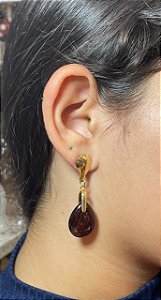 Brinco Banhado a ouro 18k de Olho de Tigre