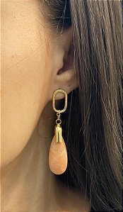 Brinco Banhado a ouro 18k de Amazonita Bege